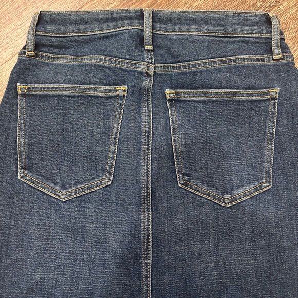 Dark Wash Denim Midi Skirt High Rise Button Fly Pencil Skirt Slit Waist 26 - Picture 9 of 10